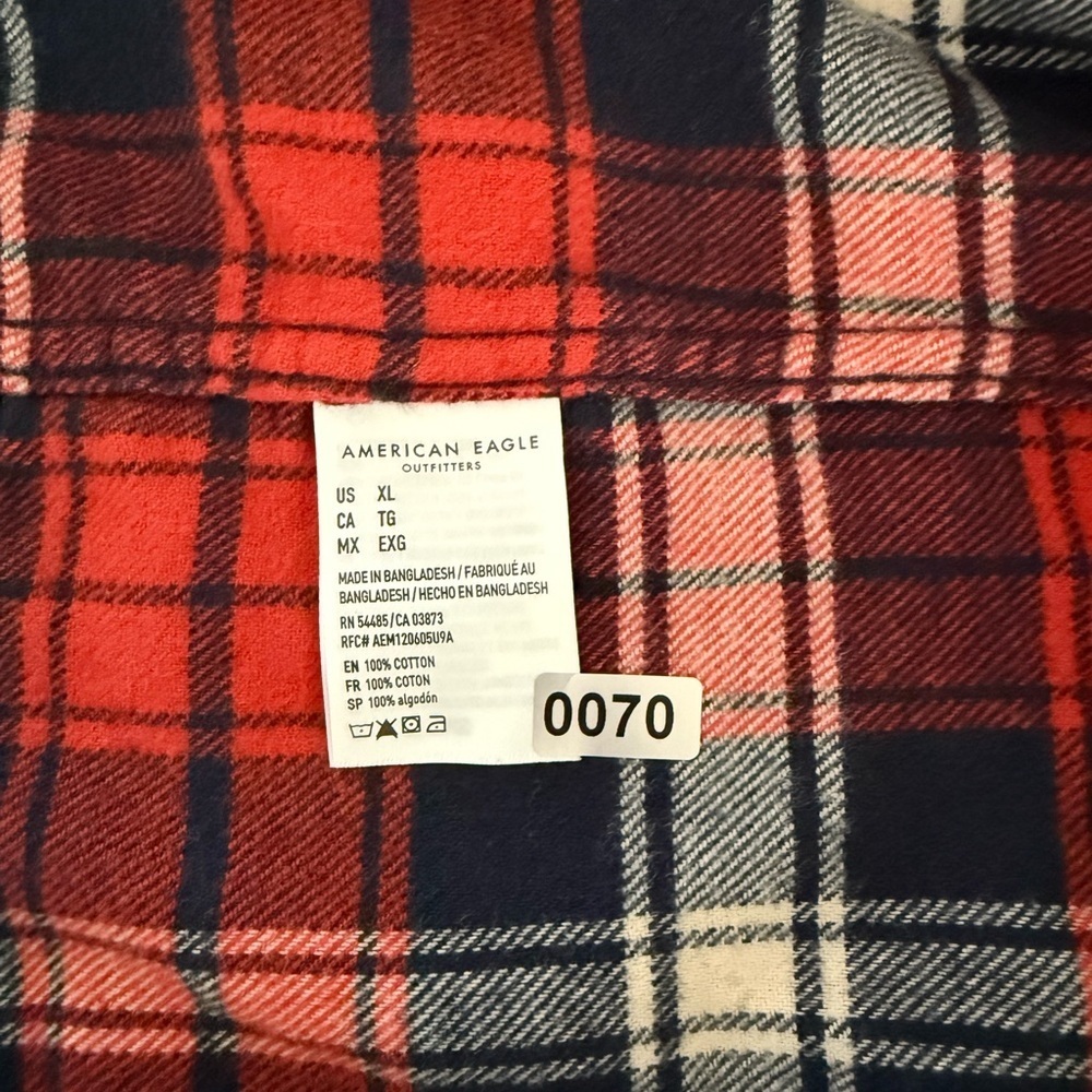American Eagle Red and Black Plaid Flannel Men's Shirt Size XL - Picture 8 of 8